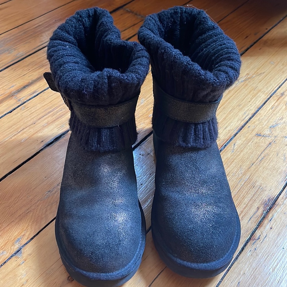 UGG Cambridge Metallic Gold/Black Suede/Knit Boots  Sz 10